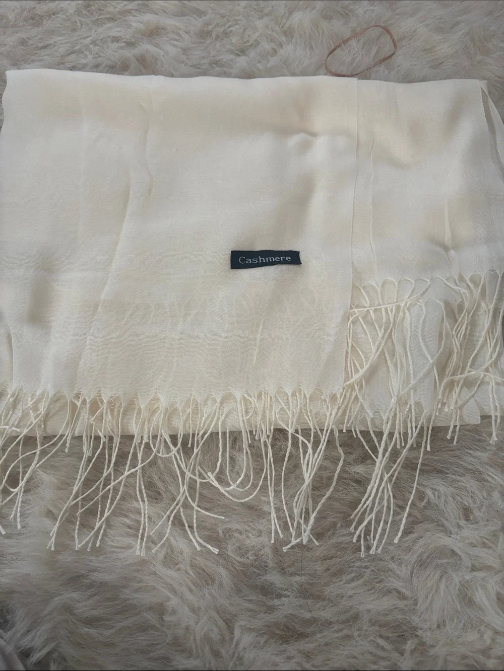Soft Cashmere Ivory Fringe Scarf - Elegant Women’s Accessory